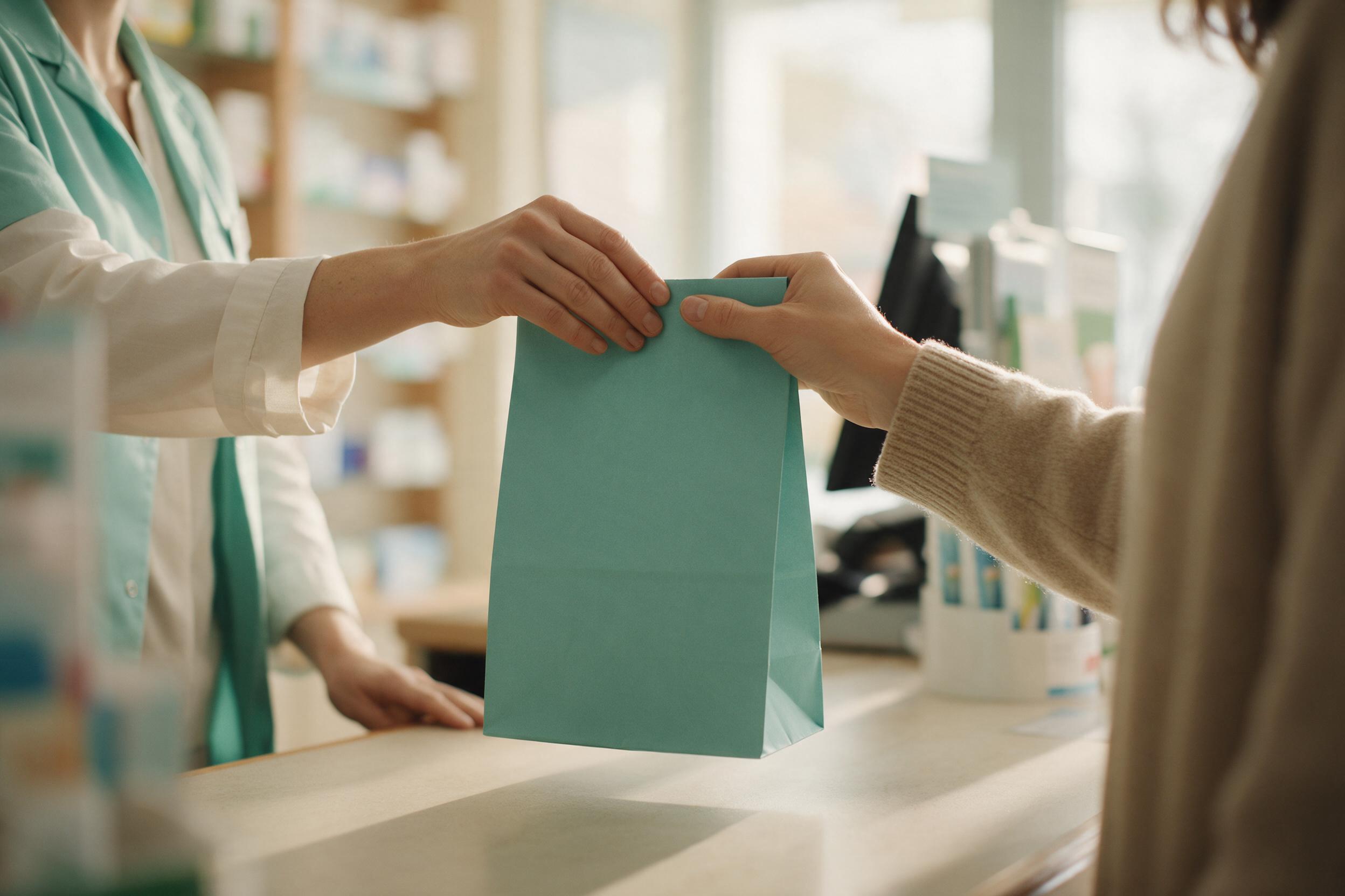 A pharmacist handing over a prescription
